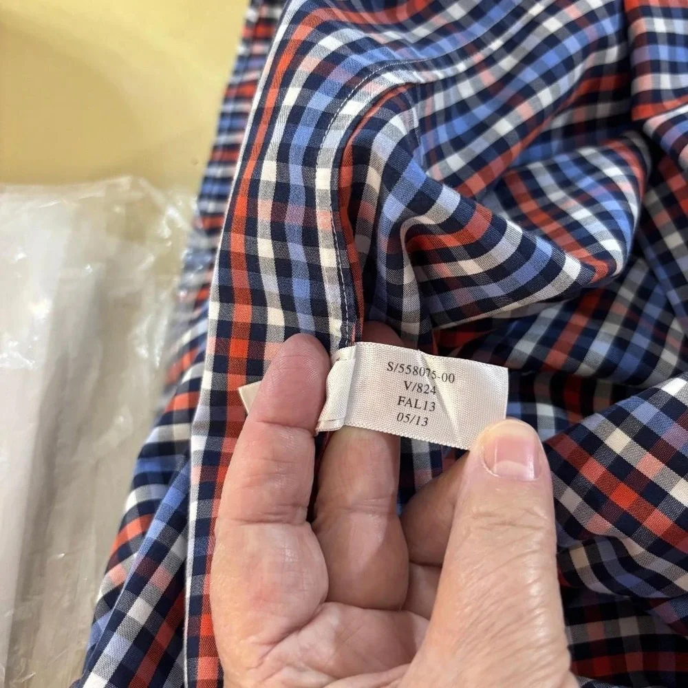 Banana Republic Non-Iron Slim Fit Plaid Shirt Mens Large Blue Red Cotton Preppy